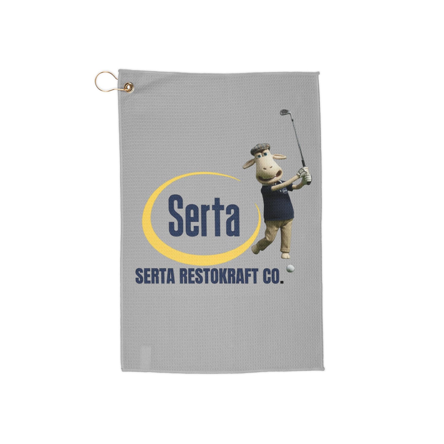 Serta Golf Towel with Mattress Factory Logo — Novelty Golf Club Towel with Grommet