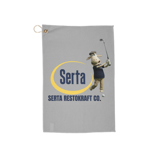 Serta Golf Towel with Mattress Factory Logo — Novelty Golf Club Towel with Grommet